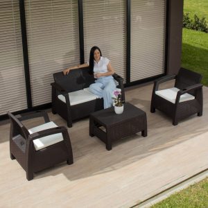 Sala exterior jardin terraza 4 puestos textura tipo ratan