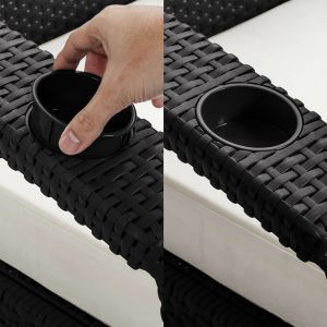 Sala esquinera jardin exterior L textura tipo ratan portavasos