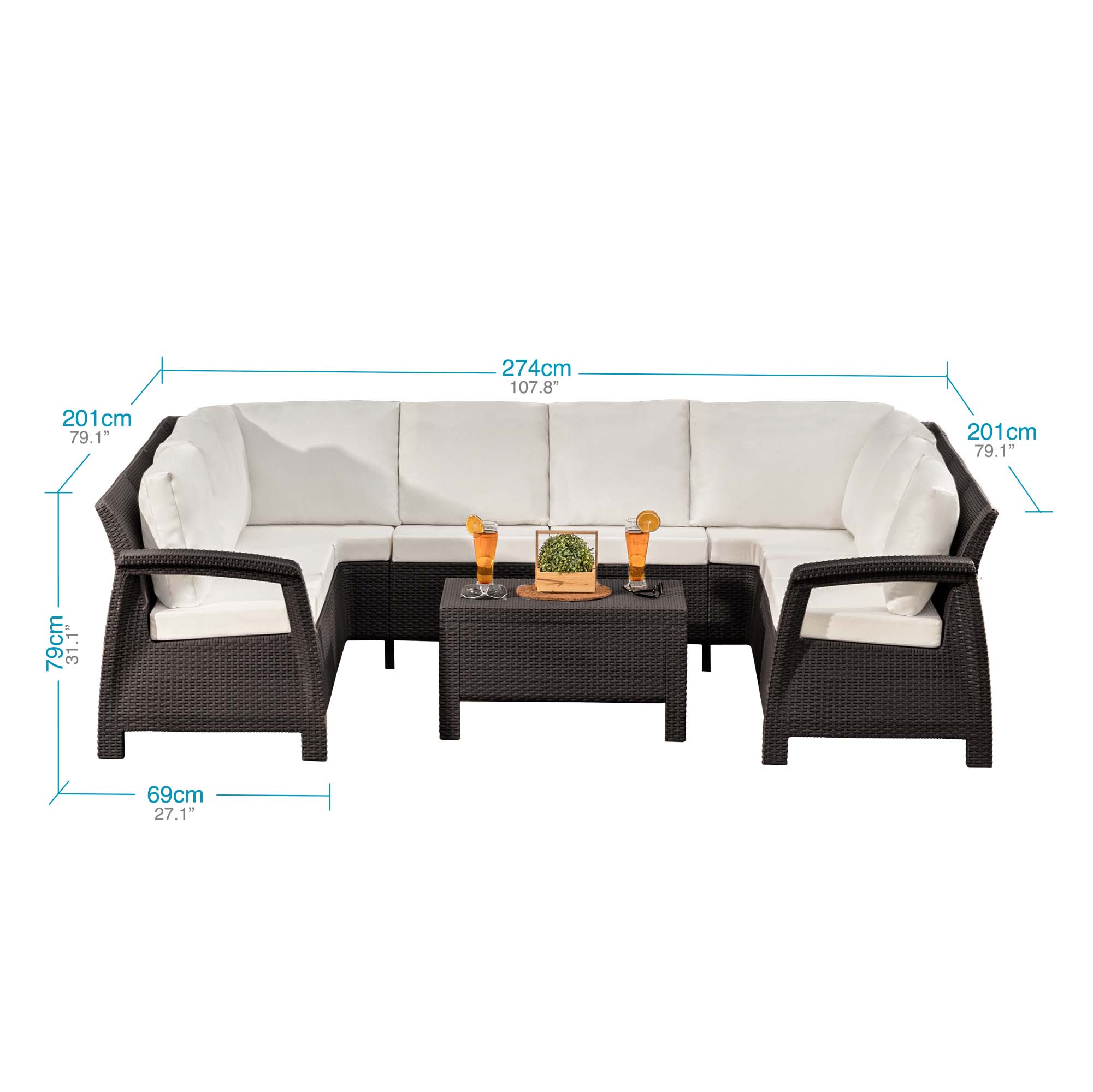 Sala jardin terraza exterior tipo c cojineria de lujo asiento y espaldar medidas
