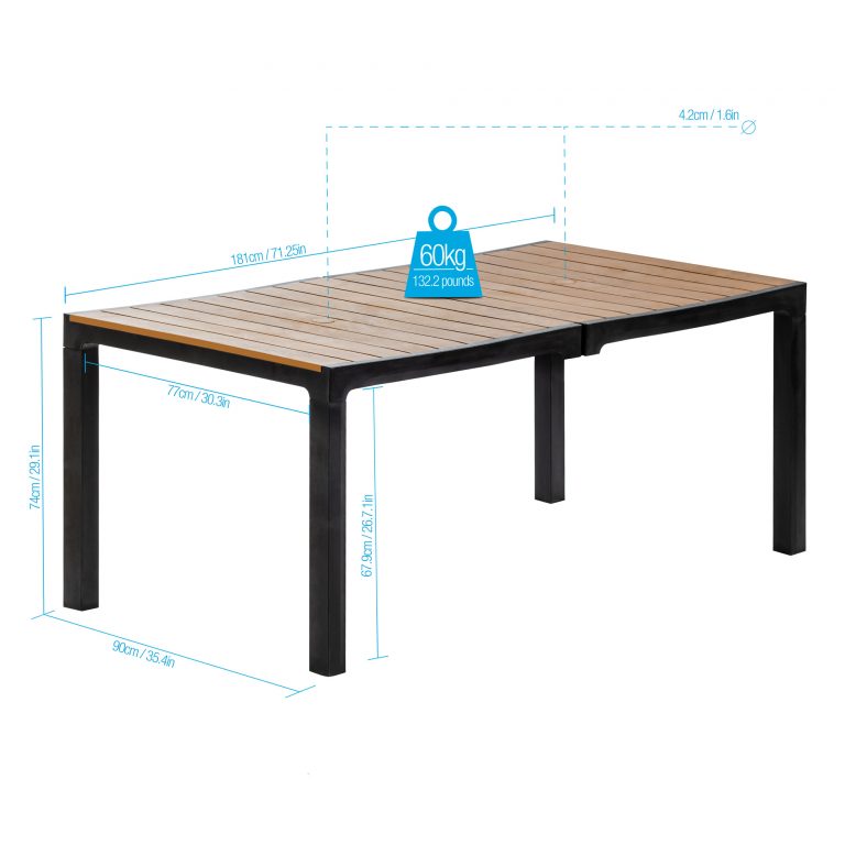 Mesa rectangular Madeira 6 personas